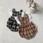 【66-90cm】チェック柄 ロンパース - 画像 (3)