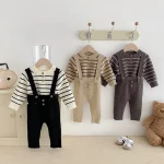 【66-90cm】 ボーダー ニットトップス＆サロペット 2点セット - 画像 (5)