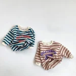 【66-90cm】 熊ボーダー ロンパース