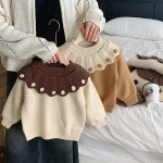 【90-130cm】 フリルビッグ襟 ニット トップス - 画像 (2)