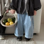【80-140cm】 デニム カジュアル ロング パンツ - 画像 (3)