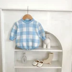 【66-90cm】 チェック柄 ニット ロンパース - 画像 (6)