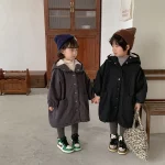 【80-150cm】 韓国風 暖かい フート付き ロングコート - 画像 (4)