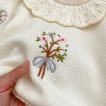 【66-100cm】刺繍 花柄 ニット ロンパース - 画像 (6)