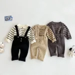 【66-90cm】 ボーダー ニットトップス＆サロペット 2点セット - 画像 (9)