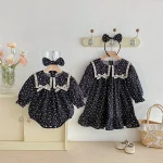【66-140cm】 リボン 小花柄 ロンパース or ワンピース - 画像 (3)