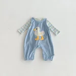 【66-100cm】 カモデザイン サロペット ＆ ボーダー シャツ 2点セット - 画像 (14)