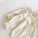 【66-100cm】 丸襟 小花柄 トップス ＆ サロペット ロンパース - 画像 (6)