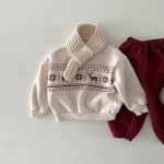【80-130cm】 鹿柄 ボア付き トップス - 画像 (4)