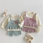 【66-100cm】 フリル トップス ＆ネコ 刺繡 3点セット - 画像 (2)