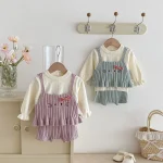 【66-100cm】 フリル トップス ＆ネコ 刺繡 3点セット - 画像 (20)