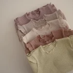 【66-90cm】 韓国風 シンプル リブ ロンパース - 画像 (3)