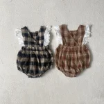 【66-90cm】チェック柄 ロンパース - 画像 (2)