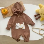 【66-90cm】 フーディ熊柄 オールインワン - 画像 (4)