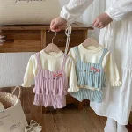 【66-100cm】 フリル トップス ＆ネコ 刺繡 3点セット - 画像 (12)