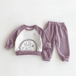 【73-110cm】 ポケット付き 英字＆熊柄 セットアップ - 画像 (6)