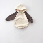 【65-100cm】 フード付きカラー切り替え ロンパース - 画像 (4)