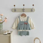 【66-100cm】 フリル トップス ＆ネコ 刺繡 3点セット - 画像 (4)