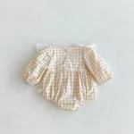 【66-90cm】 フリル襟 チェックOR花柄 ロンパース - 画像 (14)