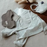 【59-80cm】 帽子付き 涎掛け ロンパース 3点セット - 画像 (6)