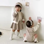 【73-100cm】チェック柄帽子＋ トップス ＋ スカート セットアップ - 画像 (8)