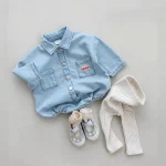 【66-90cm】 シンプル ポケット付き ロンパース - 画像 (2)
