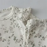 【66-90cm】花柄 帽子付き ロンパース  ＋ ボトムス - 画像 (11)