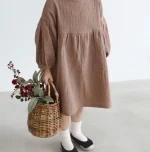 【80-130cm】 パフスリーブ リネン ワンピース - 画像 (7)