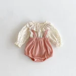 【66-100cm】 丸襟 小花柄 トップス ＆ サロペット ロンパース - 画像 (3)