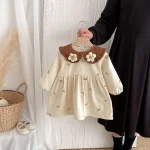 【80-130cm】 花柄 丸襟 ワンピース - 画像 (5)