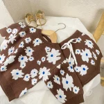 【66-90cm】 ミニマリズム 花柄 ニット セーター ＆ショート パンツ セット - 画像 (5)
