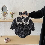 【66-140cm】 リボン 小花柄 ロンパース or ワンピース - 画像 (6)