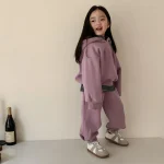 【80-140cm】英字 トップス フート付き カジュアル セットアップ - 画像 (4)