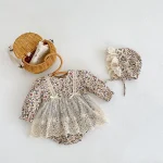【66-90cm】 ワンピース風 花柄 ロンパース - 画像 (2)