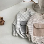 【66-90cm】ポケット付き ボーダー ロンパース - 画像 (5)