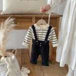 【66-90cm】 ボーダー ニットトップス＆サロペット 2点セット - 画像 (6)