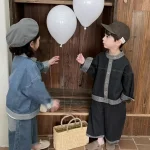 【80-140cm】 スタンドカラー 前開き デニム セットアップ - 画像 (5)