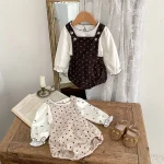 【66-100cm】 ドット サロペット ロンパース or 花柄インナー シャツ - 画像 (6)