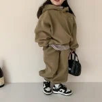 【80-140cm】英字 トップス フート付き カジュアル セットアップ - 画像 (7)