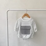 【66-90cm】ポケット付き ボーダー ロンパース - 画像 (7)
