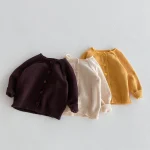 【80-130cm】 クールネック シンプル カーディガン - 画像 (3)