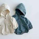【66-90cm】 フーディ ポケット付き ロンパース - 画像 (3)