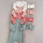 【59-90cm】 ヘアバンド付き 無地 ロンパース - 画像 (3)