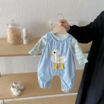 【66-100cm】 カモデザイン サロペット ＆ ボーダー シャツ 2点セット - 画像 (9)