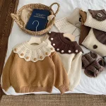 【90-130cm】 フリルビッグ襟 ニット トップス - 画像 (3)