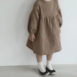 【80-130cm】 パフスリーブ リネン ワンピース - 画像 (6)