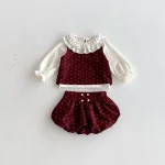 【66-100cm】 インナーシャツ トップス＆小花柄 セットアップ 3点セット - 画像 (6)