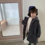 【80-150cm】 韓国風 暖かい フート付き ロングコート - 画像 (13)