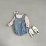 【66-90cm】 熊柄デニム ロンパース - 画像 (4)
