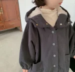 【80-150cm】 韓国風 暖かい フート付き ロングコート - 画像 (6)